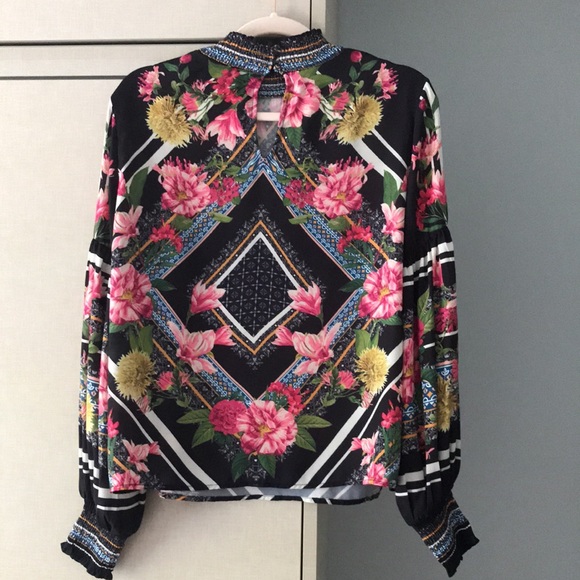 Jealous Tomato Floral Geometric Blouse - Black, Pink, Yellow - Picture 4 of 6
